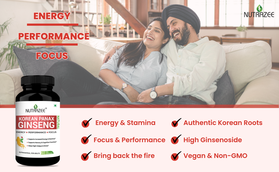 Nutrazee Korean Ginseng Capsules for Men & Women | High Ginsenosides Red Panax Supplement for Energy, Fatigue, Performance & Stress