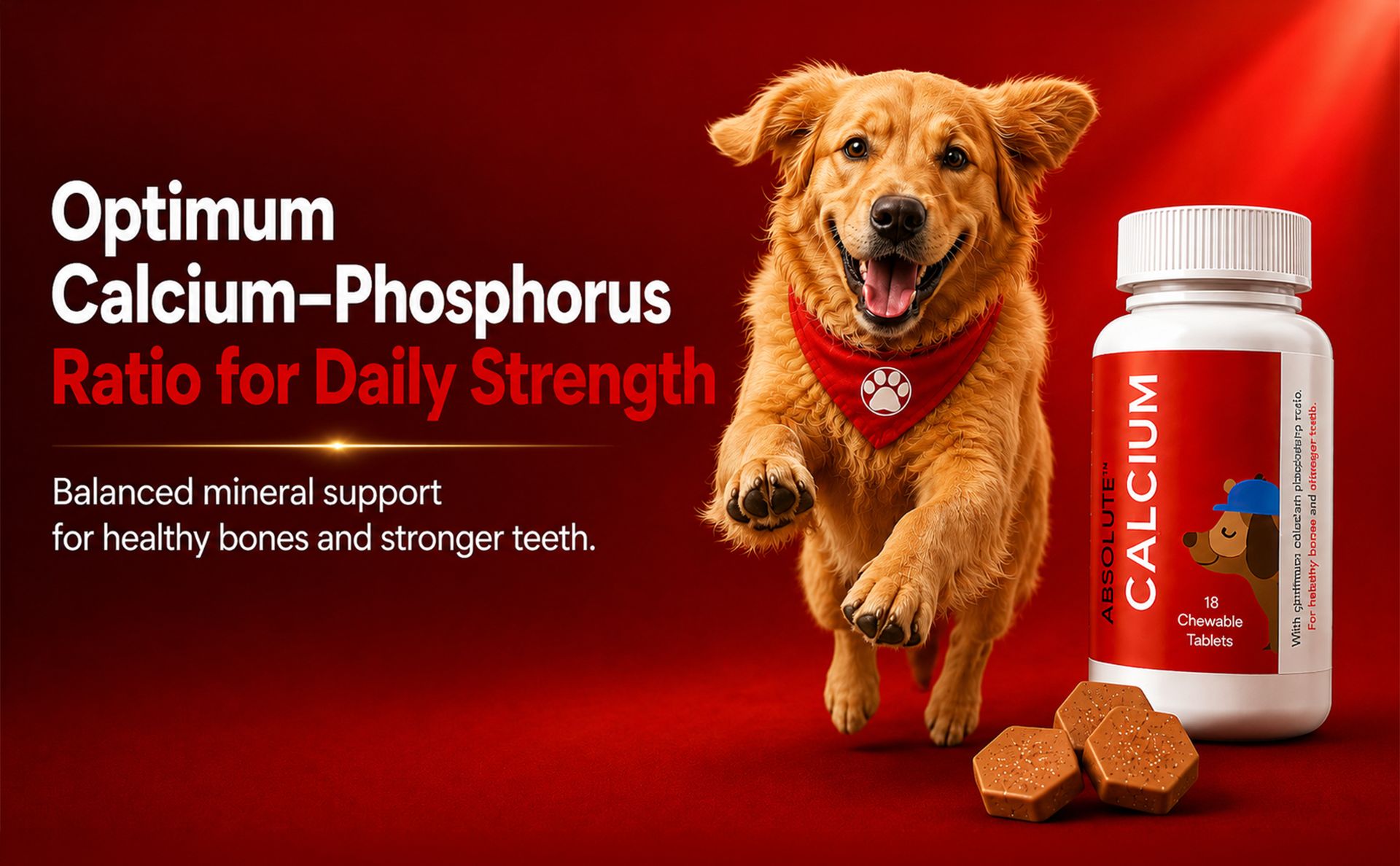 Drools Absolute Dog Supplement Tablets 400g, 110 Pieces Jar | Calcium Flavour | Promotes Better Joint Health | Healthy Skeletal System | Highly Palatable | Maintaining Strong Bones and Teeth