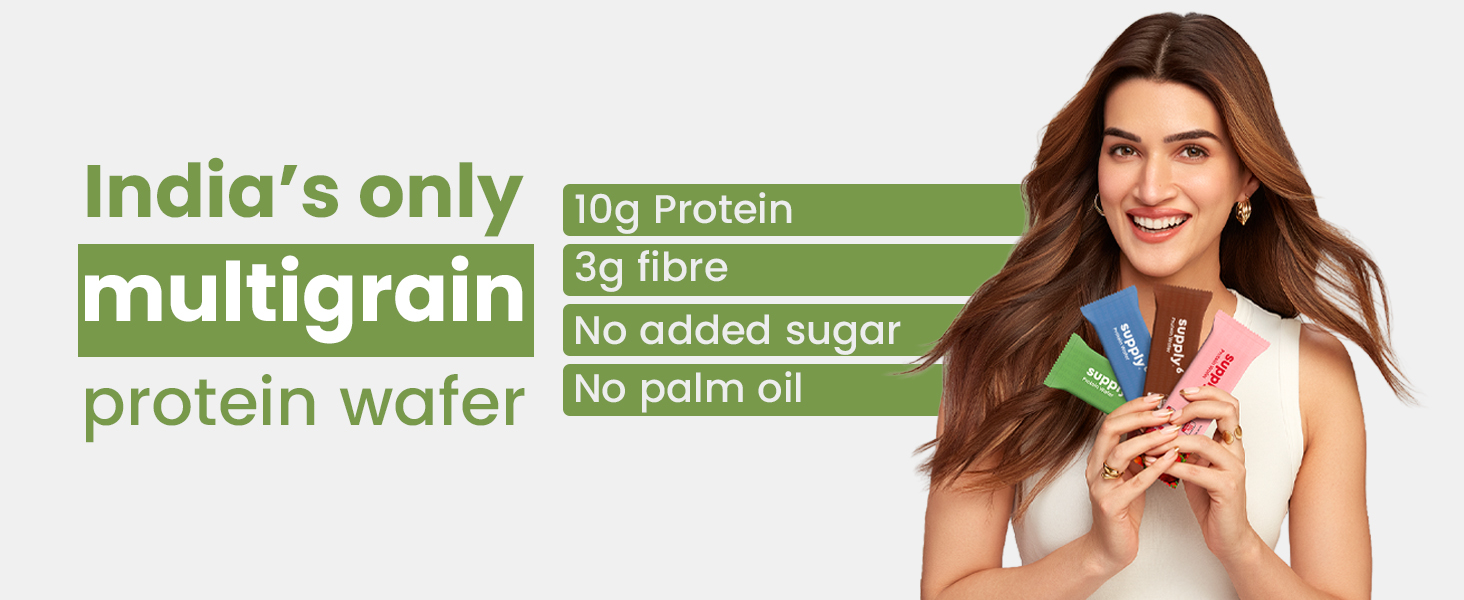 SUPPLY6 Protein Wafer Bars | Pack of 10 | Multigrain Crunchy Wafer | Vegetarian | 10g Protein | 3g Fiber | No Added Sugar | 400 G (Matcha)