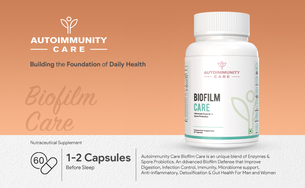 Autoimmunity Care Biofilm Care | Probiotics Supplement with Digestive Enzyme | Advanced Biofilm Defense for Gut Health, Digestion & Microbiome Support | Anti-Inflammatory Gut Cleanse for Men & Women | 60 Caps & Doses