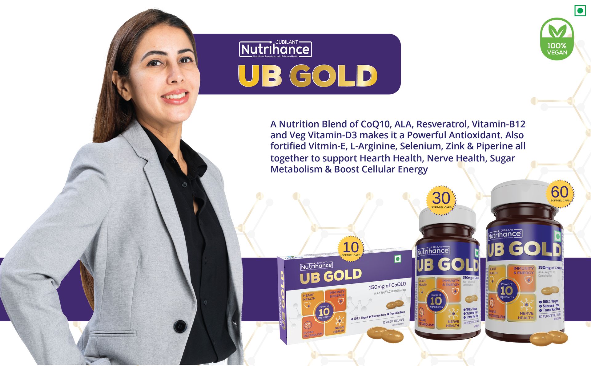 UB Gold Coenzyme Q10 (CoQ10) 150mg Supplement 100% Vegan Softgel | ALA, Resveratrol, Vit B12, Vit D3| Boost Immunity |Support Heart Health (60 Veg Softgels)
