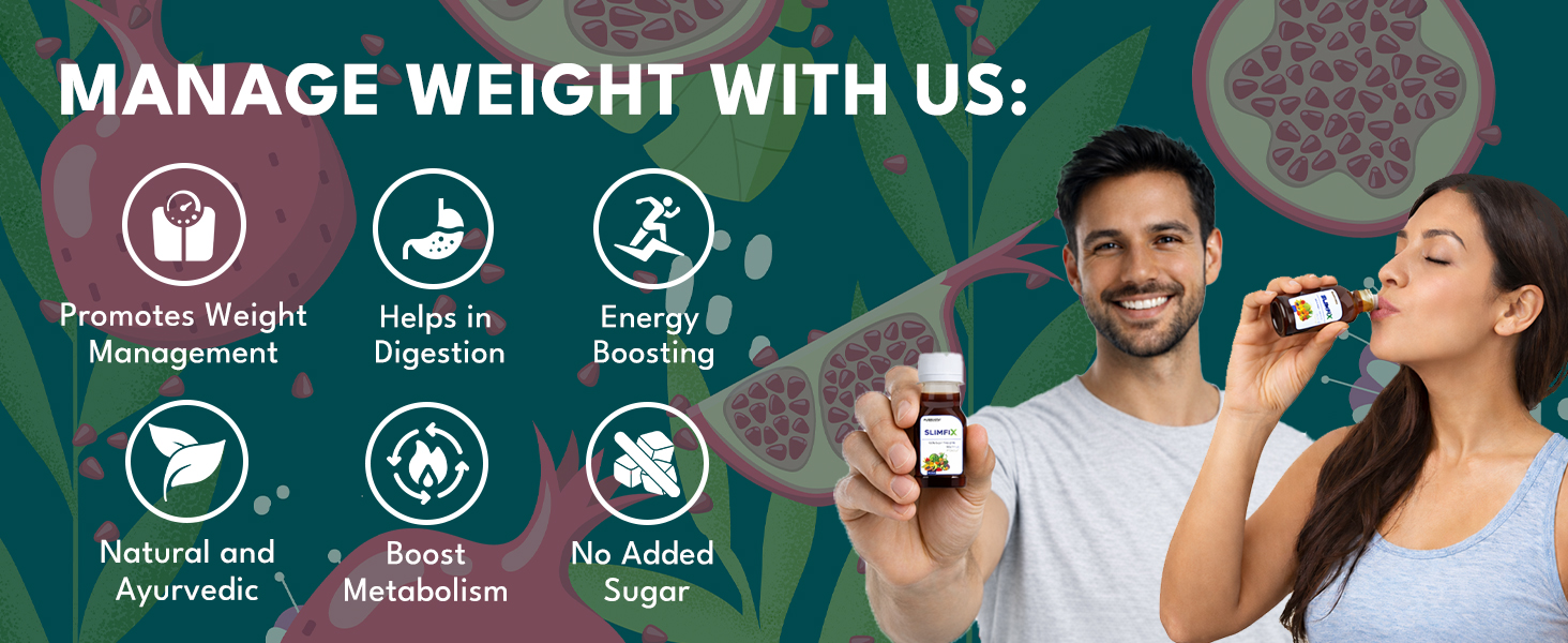 SLIMFIX - Natural Weight Loss Through 9 Ayurvedic Herbs, Control Metabolism and Digestion, Natural Juice from Triphala, Turmeric & Dandelion, No Added Sugar (6 Bottles, 6 Day, 60ML Each)
