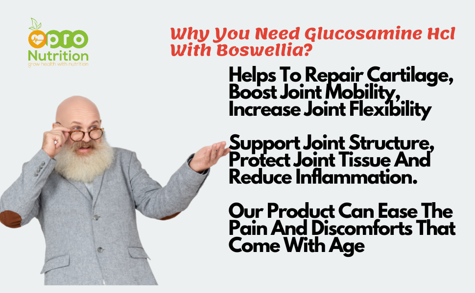 Pronutrition Double Strength Glucosamine HCL 1800 mg with Boswellia Serrata 140 mg & Bromelain 180 mg | Joint Mobility & Flexibility Support | 120 Tablets | Joint Health Supplement for Men & Women