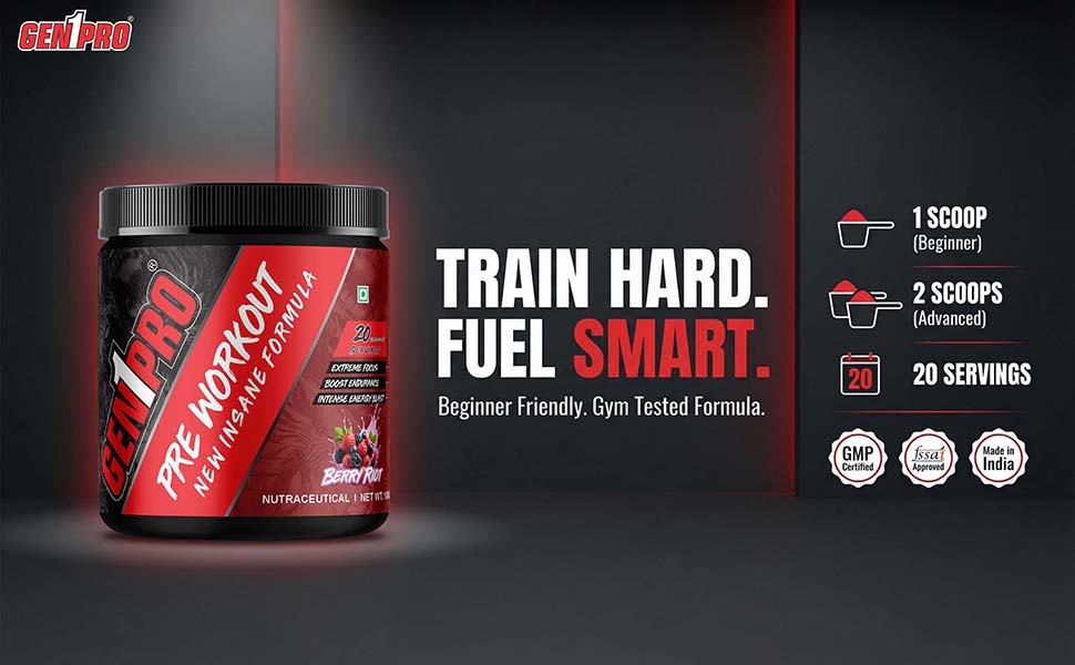 Pre Workout Powder – New Insane Formula for Energy, Focus, Endurance & Muscle Pump | 200mg Caffeine, 3.5g Beta-Alanine, Creatine, Amino Acids & Vitamins | Sugar Free Sports Nutrition Supplement [Berry Riot, 15 Servings, 100g]