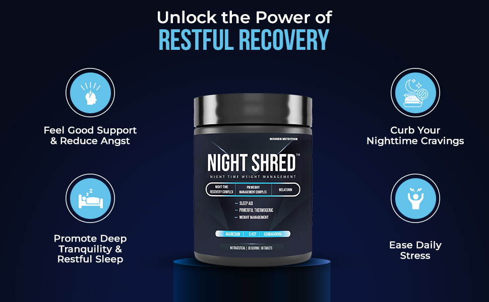 Night Shred | Advanced Night Time Fat Burner for Men Women | Natural Sleep | Appetite Suppressant | Powerful Thermogenic | Weight Loss Supplement | Belly Fat Burner for Men Women | Hydroxycut | CLA | L-Carnitine | Melatonin 5mg | Ashwagandha | Magnesium | 120 Tab