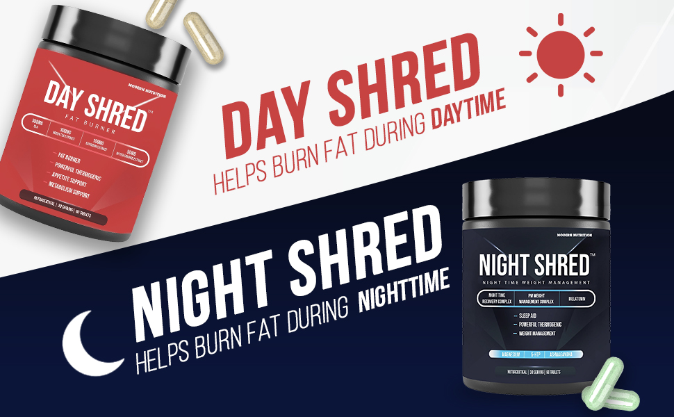 Night Shred | Advanced Night Time Fat Burner for Men Women | Natural Sleep | Appetite Suppressant | Powerful Thermogenic | Weight Loss Supplement | Belly Fat Burner for Men Women | Hydroxycut | CLA | L-Carnitine | Melatonin 5mg | Ashwagandha | Magnesium | 120 Tab