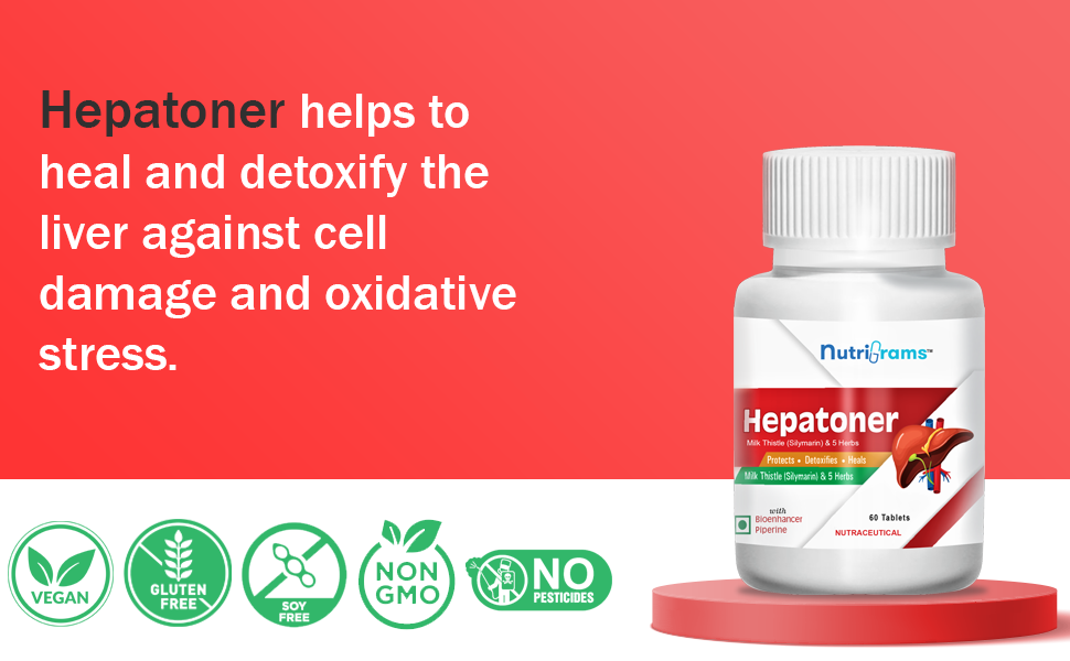 Hepatoner, Liver Detox Supplement for Fatty Liver with Milk Thistle, Punarnava, Kalmegh, Kutki, Mulethi, Bhumi Amla & Piperine - 60 Tablets