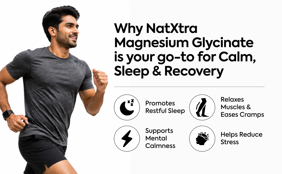 NatXtra Magnesium Glycinate Supplement | Supports Sleep Quality, Relaxation & Muscle Ease | 30 Veg Capsules