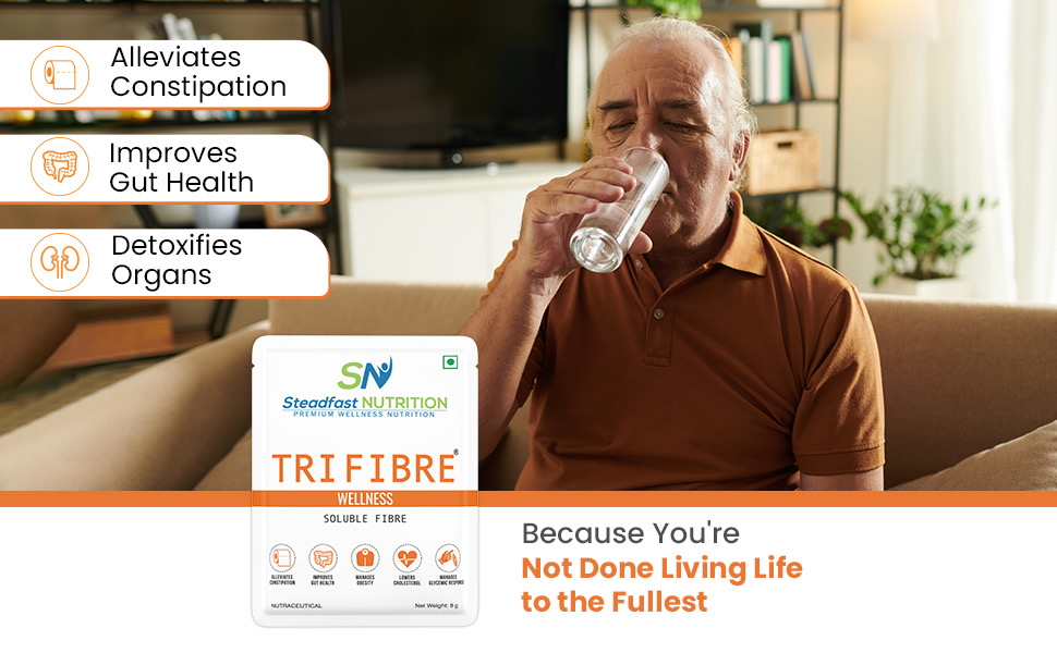 Steadfast Nutrition Tri Fibre Clear Soluble Fiber Supplement for Healthy Gut & constipation Relief Gluten Free (Unflavoured 30 Sachets, 240g)