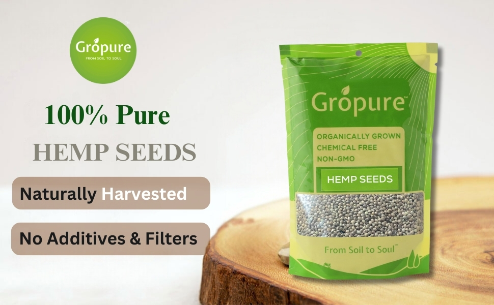 GroPure Organic: From Soil to Soul - Hemp Seeds for Eating 725 g I Hemp Seeds I High in Protein, Fibre I Perfect for Smoothies, Salads, Baking I Organic Hemp | Suitable for Keto & Vegan Diets | Natural Plant-Based Nutrition