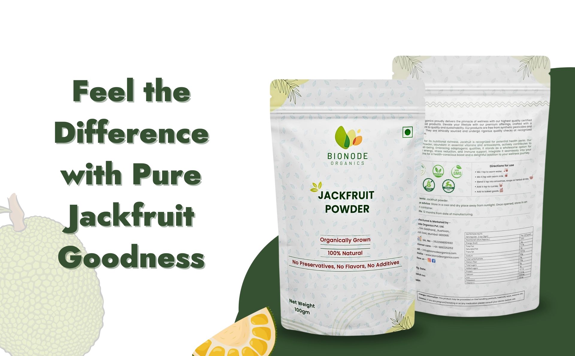 Jackfruit Powder Gluten Free,| Anti Acne | Supports Digestive Health | Boosts Immunity | Improves Vision |Organic & Natural Ingredients | 200 gm (2 x 100gm) (Pack of 2)