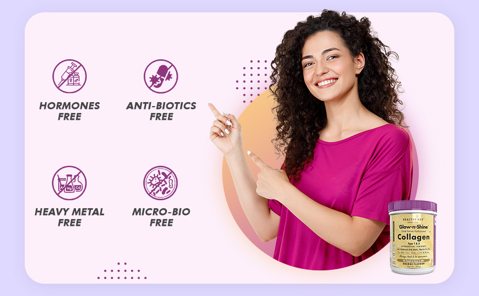 HealthyHey Skin Glow-n-Shine® Collagen Powder 200g | Hydrolysed Collagen for Women and Men with Hyaluronic Acid, Biotin and Vitamin C for Healthy Skin, Hair and Nails - (Orange, 200gm)
