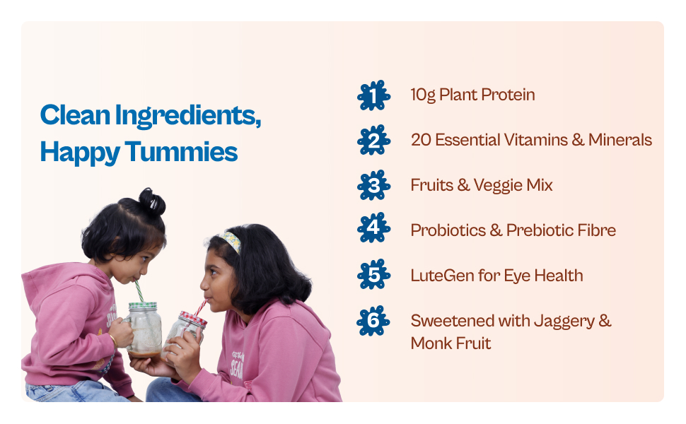 Origin Kids Nutrition Mix | Ages 7-12 | 10g Plant Protein | Eye Health, Immunity & Height Growth | Creamy Vanilla, 339g | Zero Refined Sugar | Plant-Based