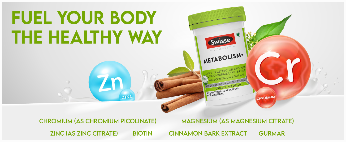Swisse Metabolism+ With Chromium For Weight Management - Supports Digestion, Detox and Healthy Blood Sugar Levels - 60 Tablets
