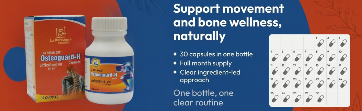 LA BOTANIQUE Osteoguard-H Joint Pain Relief Capsules – Ayurvedic Bone Health Supplement with Hadjod & Shallaki | High Strength Formula for Joint Mobility, Flexibility & Strength