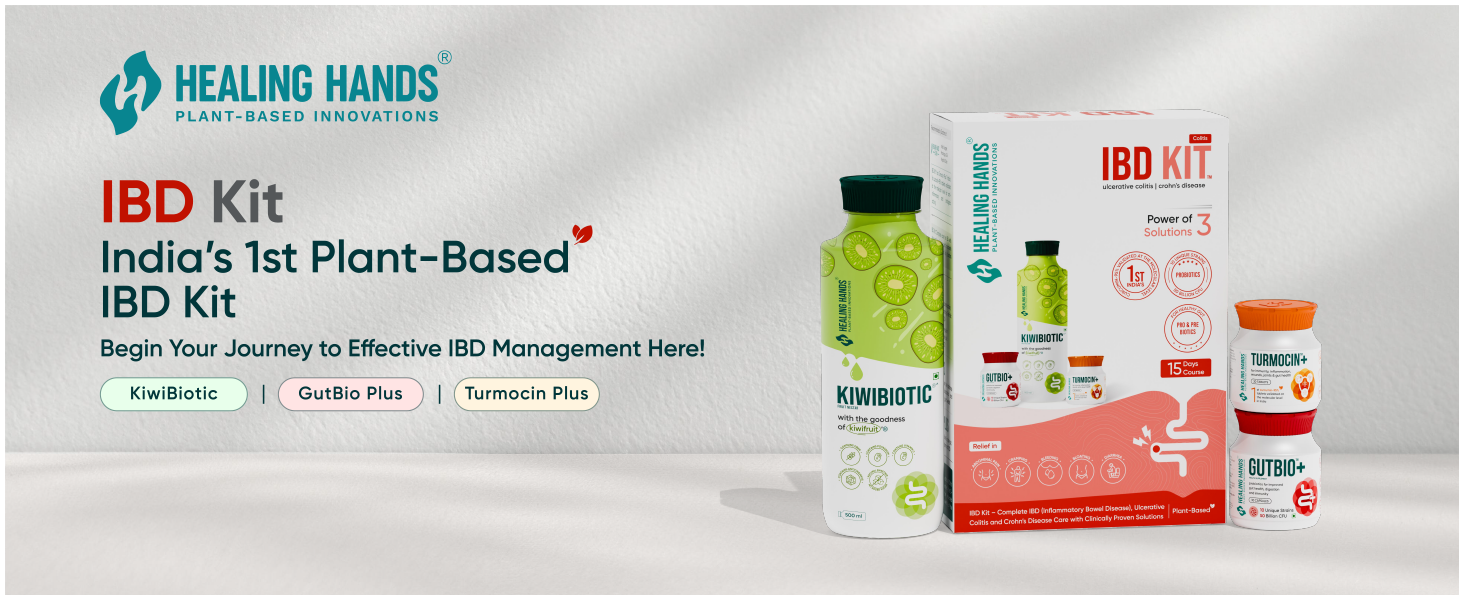 Healing Hands IBD Kit| GutBio Plus Probiotic + KiwiBiotic Prebiotic + Turmocin Plus Curcumin 95% Tablets| Relief in Abdominal Pain, Cramping, Bleeding, Bloating, Diarrhea| Gut Health| IBD Support|15 Day