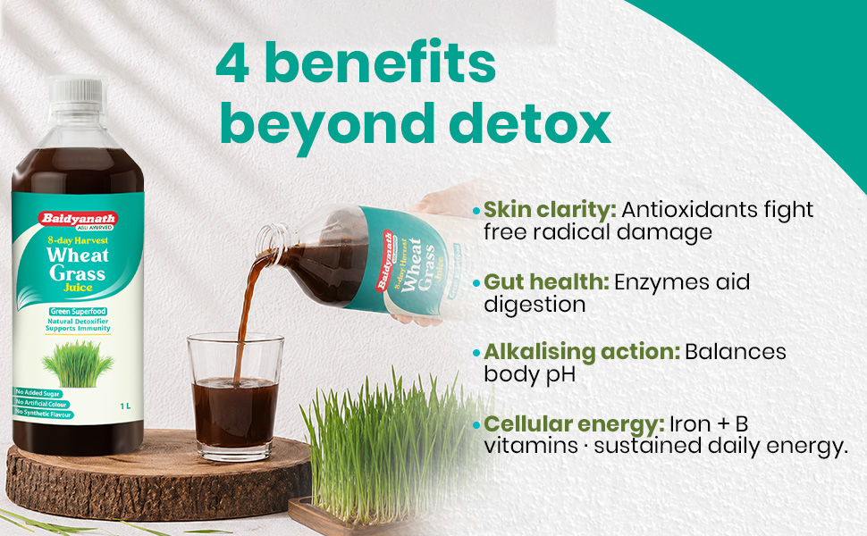 Baidyanath Wheatgrass Juice - 1L | Natural Liver detox & Gut cleanser Juice | Superfood for Weight & Cholesterol management |