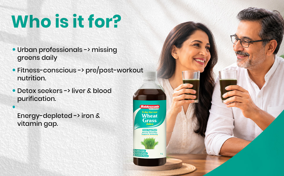 Baidyanath Wheatgrass Juice - 1L | Natural Liver detox & Gut cleanser Juice | Superfood for Weight & Cholesterol management |