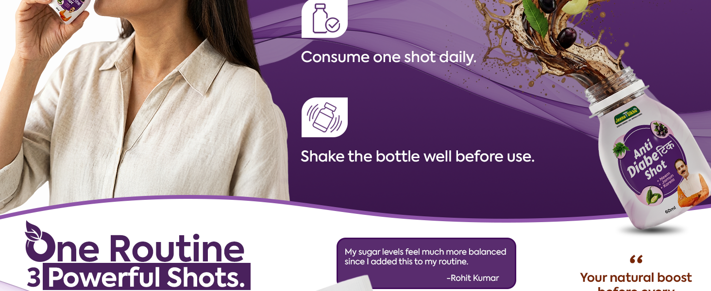 Jeena Sikho Anti Diabetic Shot | Ayurvedic Formula with Neem, Jamun & Karela | For Blood Sugar Management & Metabolic Wellness, 9 Shot (60 ml each)