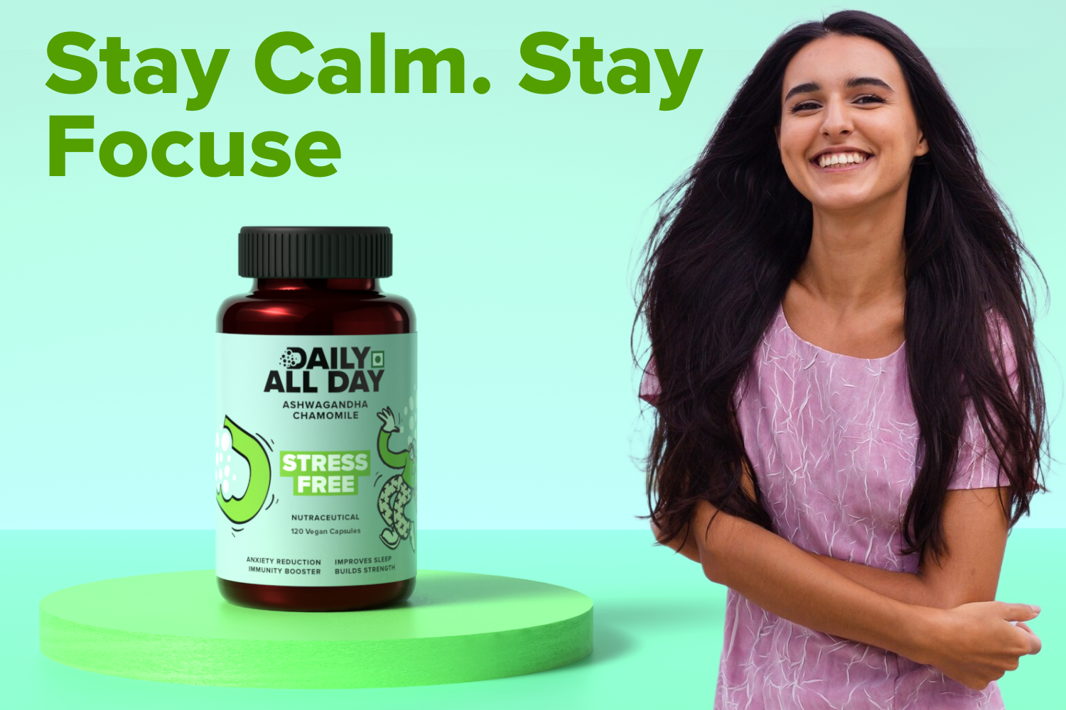 Stress Free, Ashwagandha Root, Chamomile for sleep, Green Tea, LArginine for Anxiety, Depression Relief, Stress Buster for Men and Women, adults stress relief, stress relief medicine