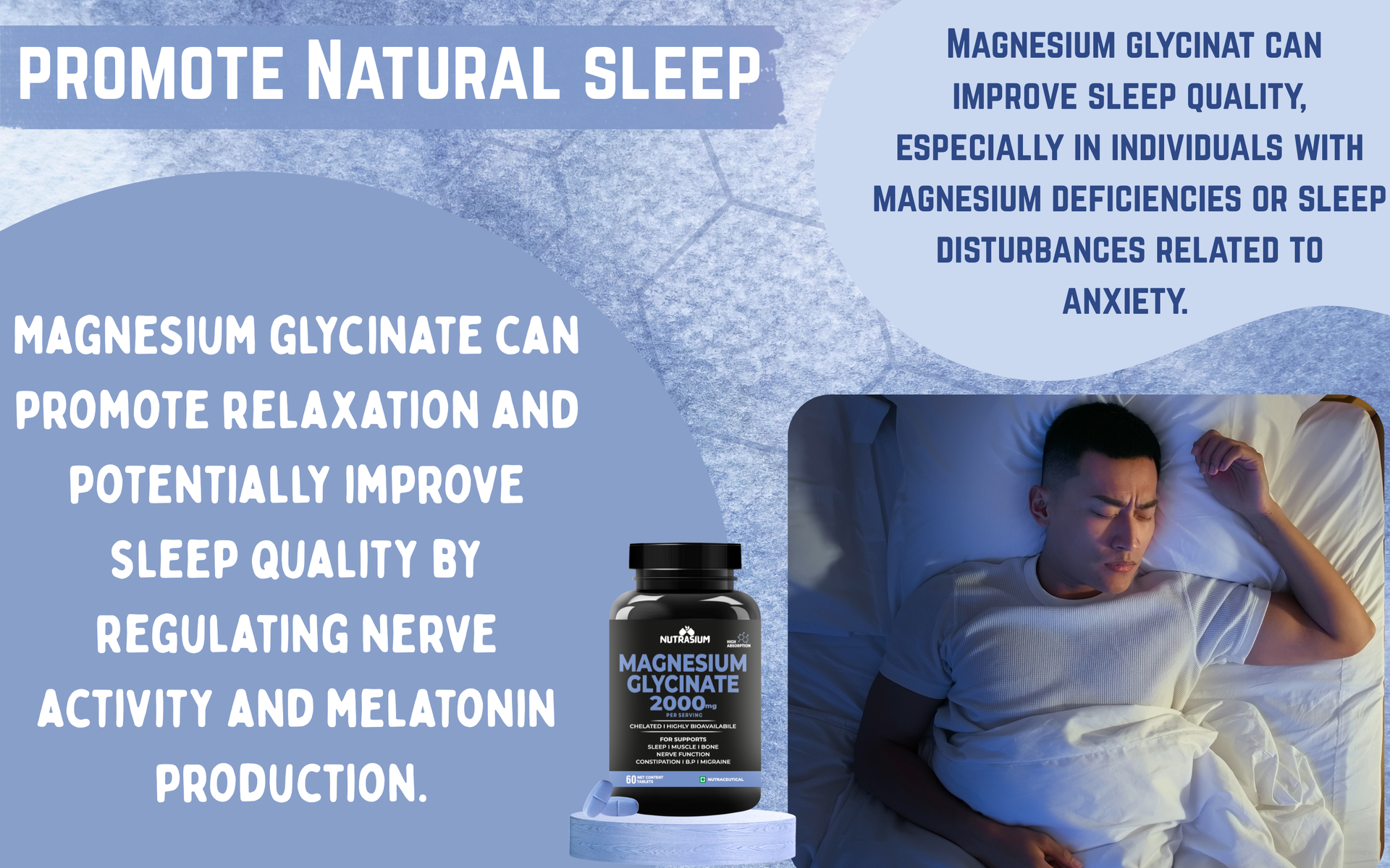 Nutrasium Magnesium glycinate 2000 mg Per Serving | Chealted & High Absorbtion | For Deep Natural Sleep, Muscle Relaxation, Supports Heart & Nerve Function | 60 Tablets