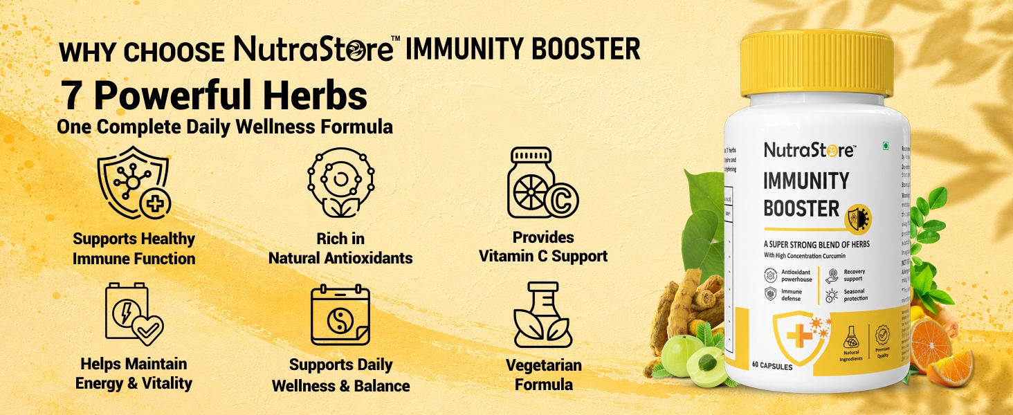 NutraStore Immunity Booster for Men & Women | Curcumin, Giloy, Amla, Moringa, Ginger, Orange & Piperine | Daily Health Supplement | 60 Capsules | Pack of 2