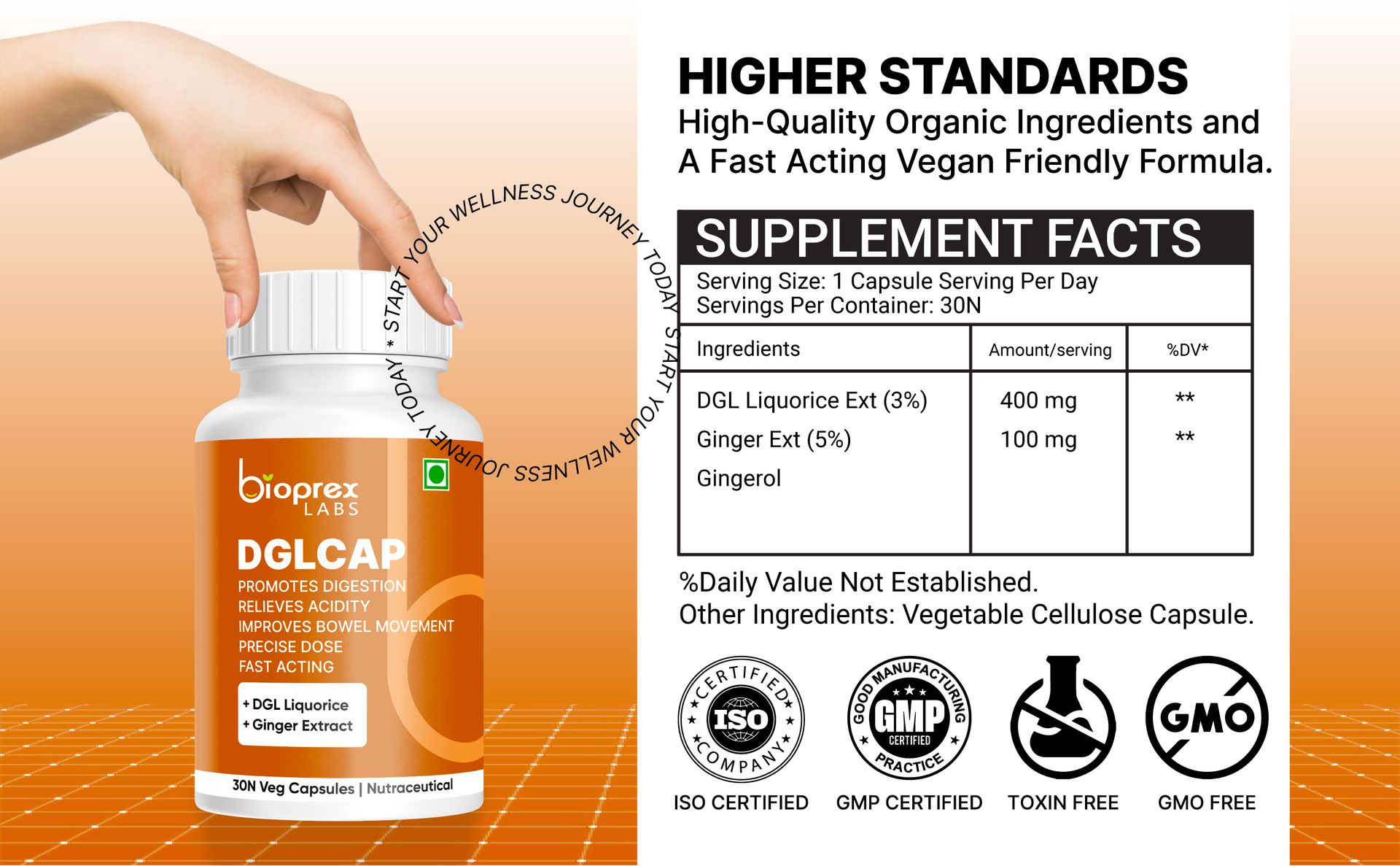 DGLCAP Advanced Gut Health Supplements (30 Vegan Capsules )For Women and Men | Licorice + Ginger Root Supplement For Effective Relief From Acidity, Constipation, Bloating, Gas | Improves Gut Health & Digestion | Effective and Instant relief