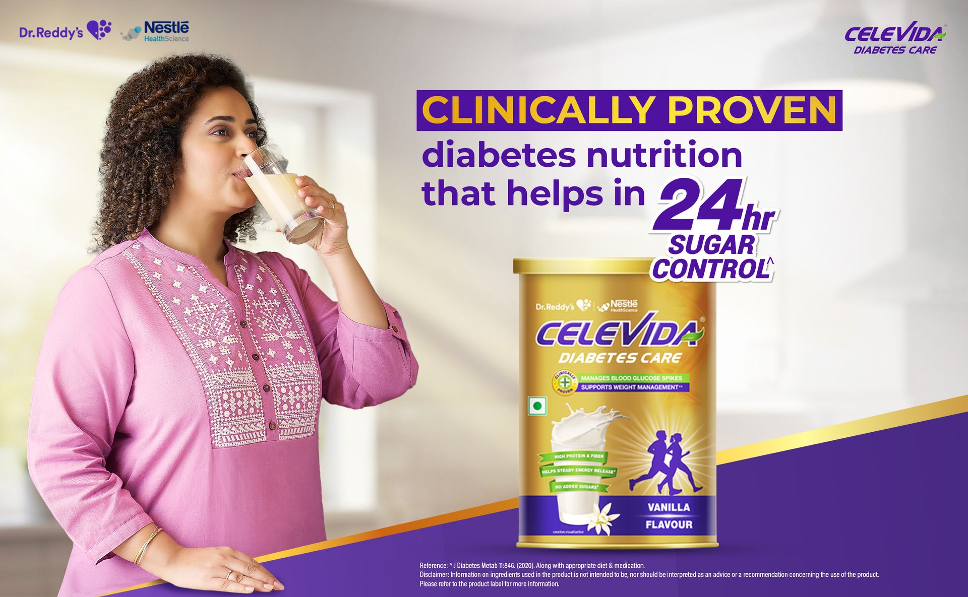 Celevida Diabetes Nutrition I Clinically proven I Helps in 24-Hr Sugar Control I Vanilla Flavor 400g Powder I Plant based protein & Dual blend high fiber I No Added sugar I By Dr. Reddy’s Nestle Health Science I Tin pack