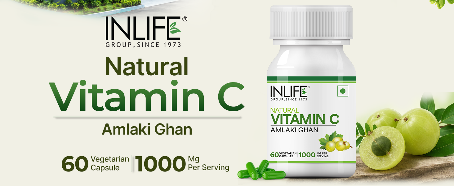 INLIFE Vitamin C Amla Extract Supplement, 1000mg, 60 Veg Capsules