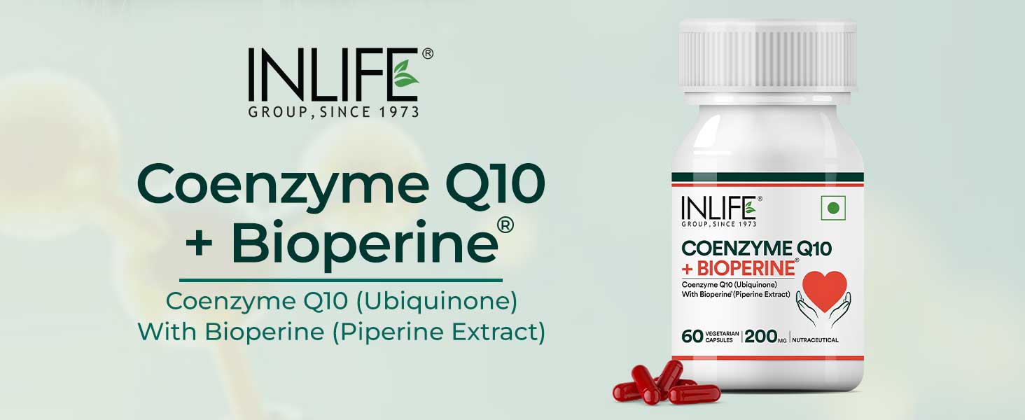 INLIFE Coenzyme Q10 CoQ10 200mg with Piperine Bioperine 8mg, 60 Capsules