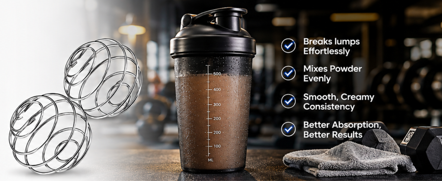 Stainless Steel Protein Shaker Mixing Spring | Replacement Blender Whisk Coil | Universal Fit for Most Shaker Bottles | Rust Resistant | Reusable | For Whey, Protein Powder, BCAA, Pack Of 2