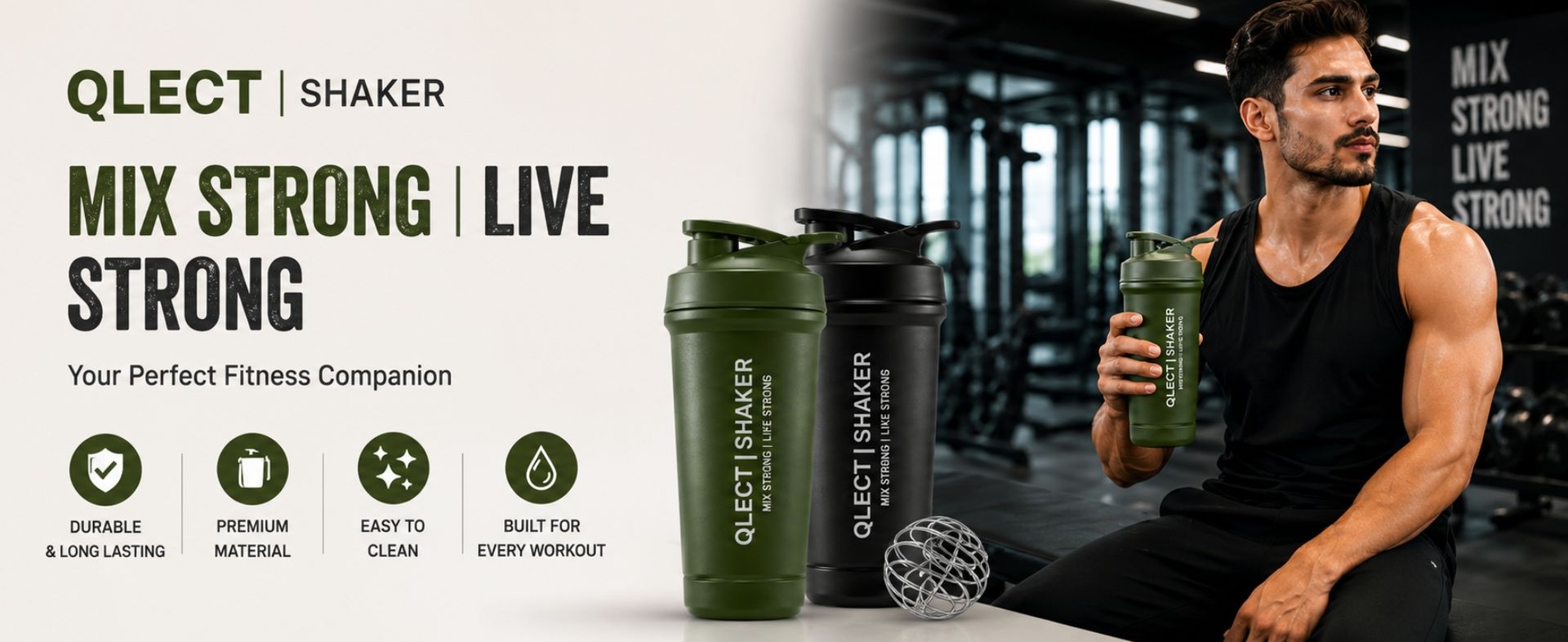 QLECT Stainless Steel Grade 304 Protein Shaker Bottle for Gym | Mixer Agitator | Leak Proof | 2 way Opening & Clenaing | 2 Openings Wide Mouth & Flip Lid | Food Grade Bpa Free | Odor Resistant (700ml)