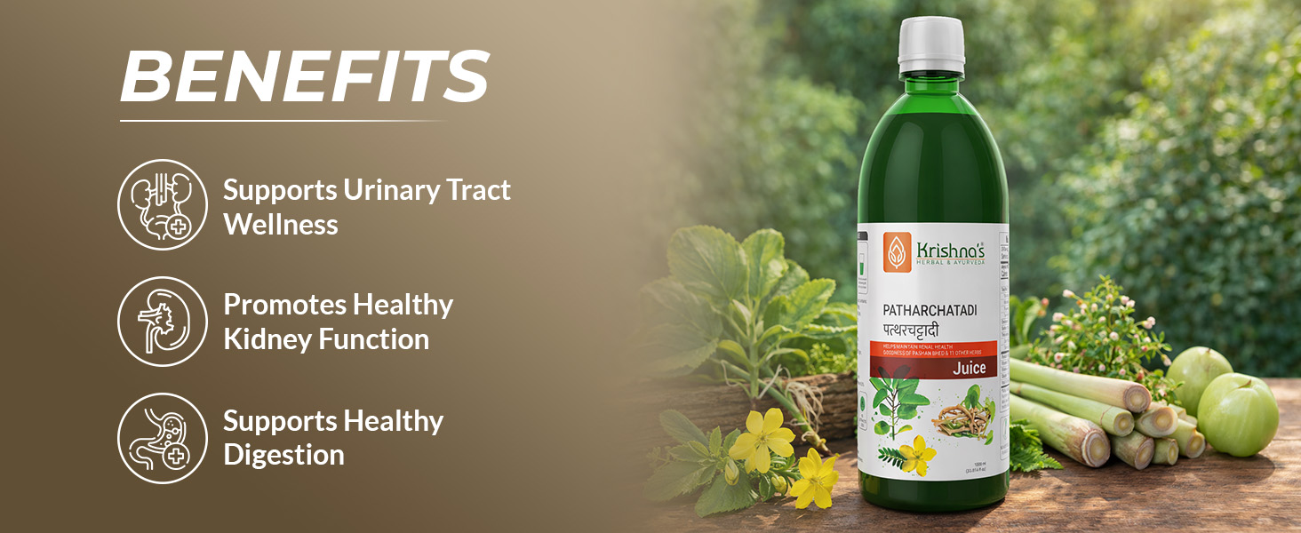 Krishna's Patharchatadi Juice - 1000 ml, Goodness of Pashanbhed, Adulsa, Kutki & Amla, Blend of Ayurvedic Herbs for Kidney - Pack of 1