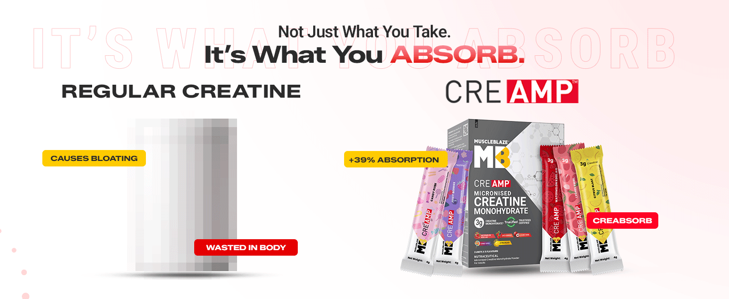 MuscleBlaze Micronised Creatine Monohydrate CreAMP Powder, 15 Sachets