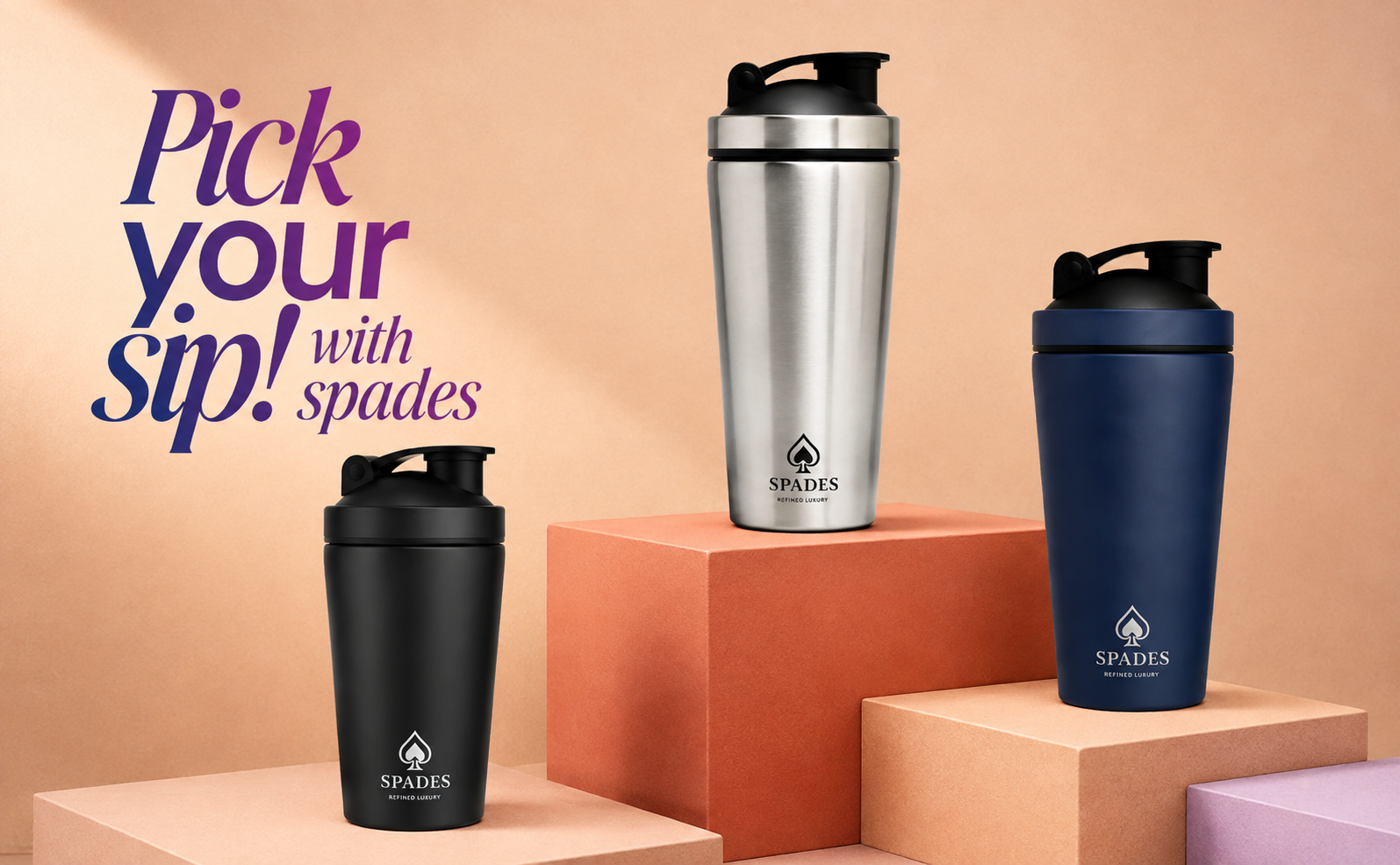 SPADES 750ml Stainless Steel Protein Shaker Bottle with Mixing Ball | Leak Proof Gym Shaker for Protein & Pre Workout Drinks gym bottle shaker for gym (Blue)