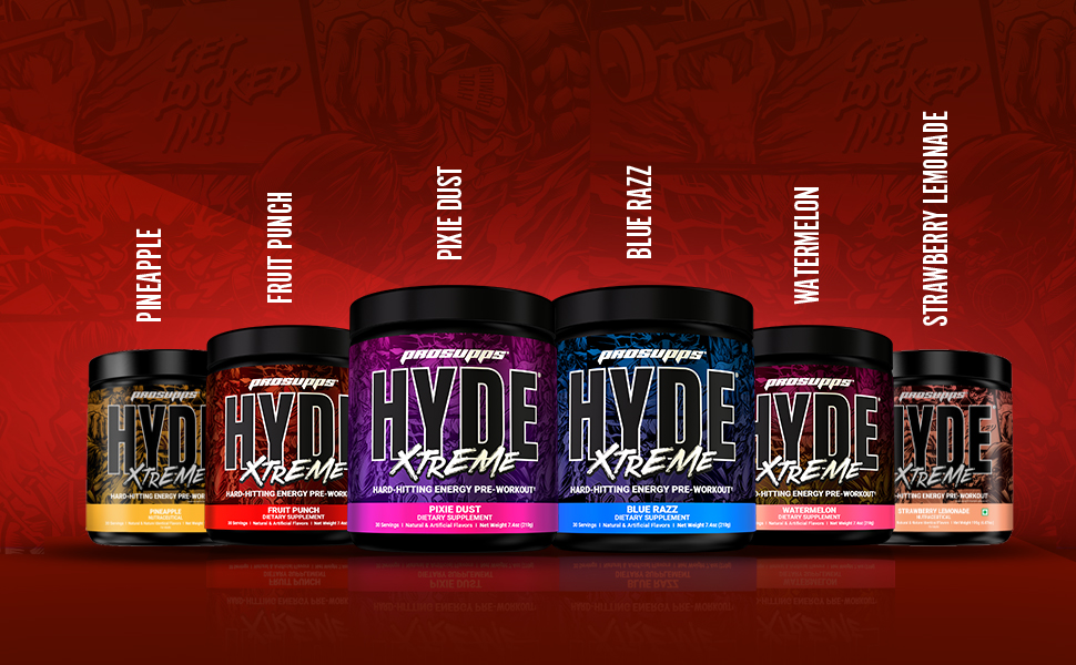 HYDE Xtreme - Hard Hitting Energy Pre Workout Supplement | Caffeine, Beta-alanine, Creatine HCl, L-arginine | For Muscle Pump, Vascularity, Strength and Focus | 15 servings (Fruit Punch)