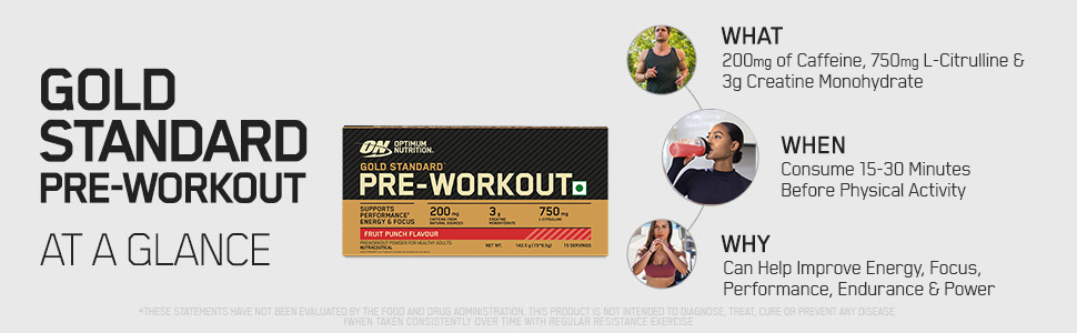 Optimum Nutrition (ON) Gold Standard Pre-Workout- 142.5g/15 single serve packs (Fruit Punch Flavor), For Energy, Focus, Power, Endurance & Performance
