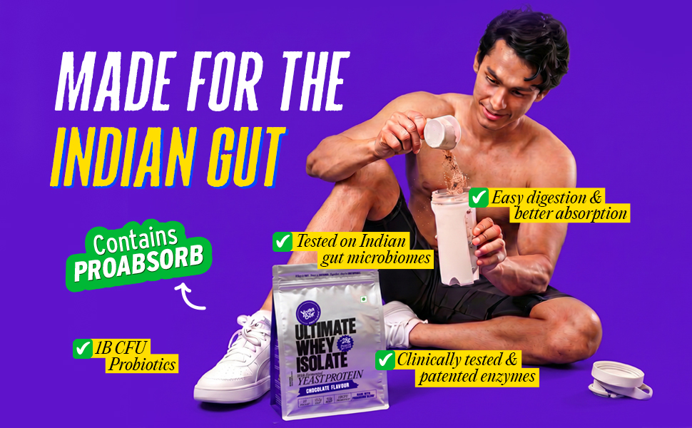 Yogabar Ultimate Whey Protein Powder (Chocolate) | 28g Complete Protein with Whey Protein Isolate + Fermented Yeast Protein | Added Probiotics & Digestive Enzymes | High Absorption | 500g