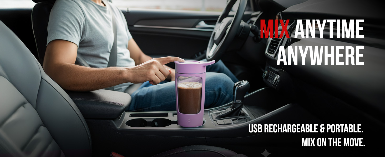 Autofy Electric Shaker for Gym Protein Shaker Bottle 100% Leakproof Design Multipurpose Use Coffee Lassi Milkshake BCAA Mixing Home Office Workout use *60 Mins Runtime* Anti-Skid Base (White - 650ml)
