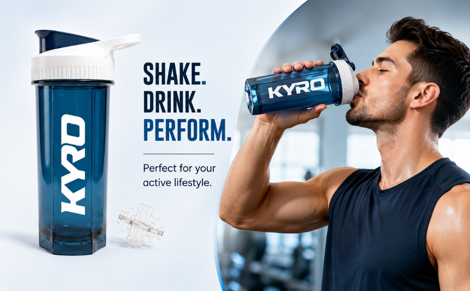 KYRO Terra 700ml Protein Shaker Bottle for Gym | Premium Whisk | 100% Leakproof, BPA-Free | Plastic Shaker with Whisk Ball | Dishwasher Safe | Gym Shaker | Sports Shaker Bottle for Men & Women