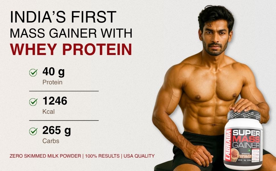 Labrada Super Mass Gainer 1kg | High-Calorie Protein Powder for Muscle Growth & Recovery |1246 Calories | 40g Protein | 265g Carbs | Malai Kulfi Flavor | 3g Creatine | 500mg Glutamine, 1000gm