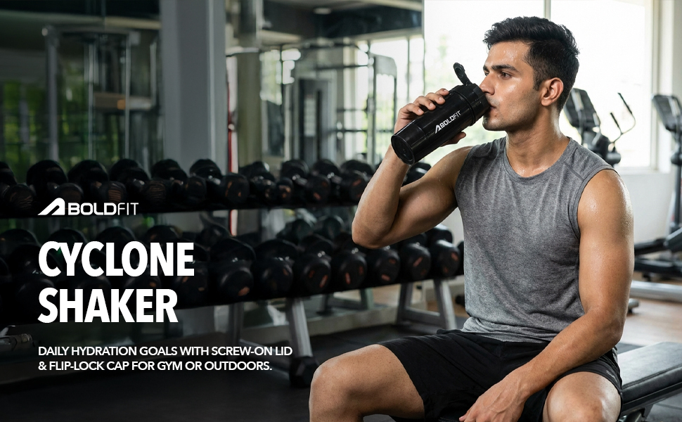 Boldfit Gym Shaker Pro Cyclone Shaker Bottle 500ml with Extra Compartment, Leakproof, Sturdy Ideal for Protein Supplement, Preworkout and BCAAs, BPA Free Sipper Bottle Shaker bottle for Gym
