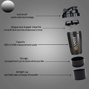 Gym Spider Shaker Bottle 500ml with Extra Compartment | Spider Cyclone Protein Shaker Bottle | Preworkout, BPA Free Gym Sipper - Color May Vary