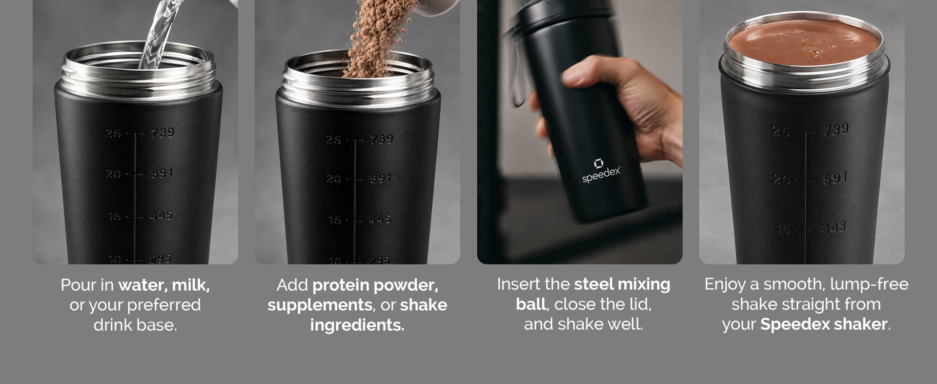 Speedex YouFit Customized Stainless Steel Gym Shaker Bottle 750ml with Mixing Ball, Leakproof Flip Cap, Wide Mouth, Measurement Markings, Personalized Name/Logo Metal Protein Shaker – Black