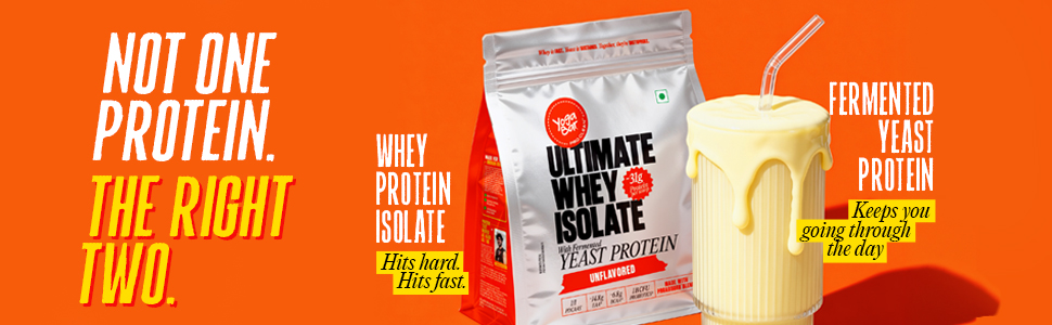 Yogabar Ultimate Whey Protein Powder (Unflavoured) | 31g Complete Protein with Whey Protein Isolate + Fermented Yeast Protein | Added Probiotics & Digestive Enzymes | No Added Sugar | 500g