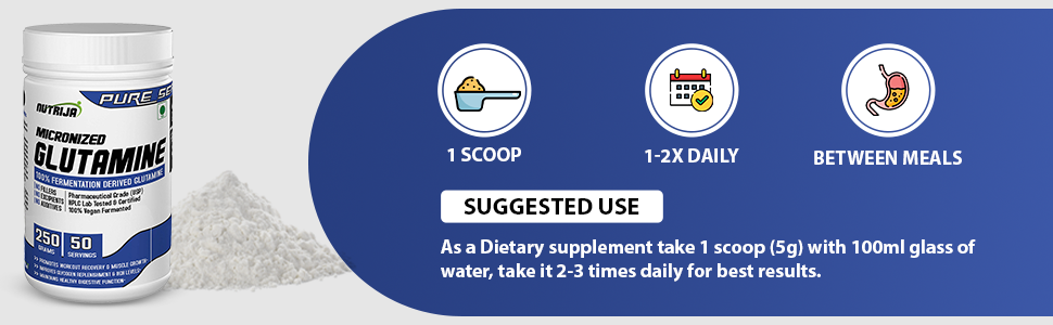 NutriJa L-Glutamine Powder 250g | Pineapple Flavor Amino Acid Supplement | L-Glutamine 5000mg Per Serving | Post Workout Recovery & Muscle Support