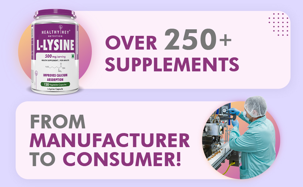 HealthyHey Nutrition L-Lysine 120 Vegetable Capsules