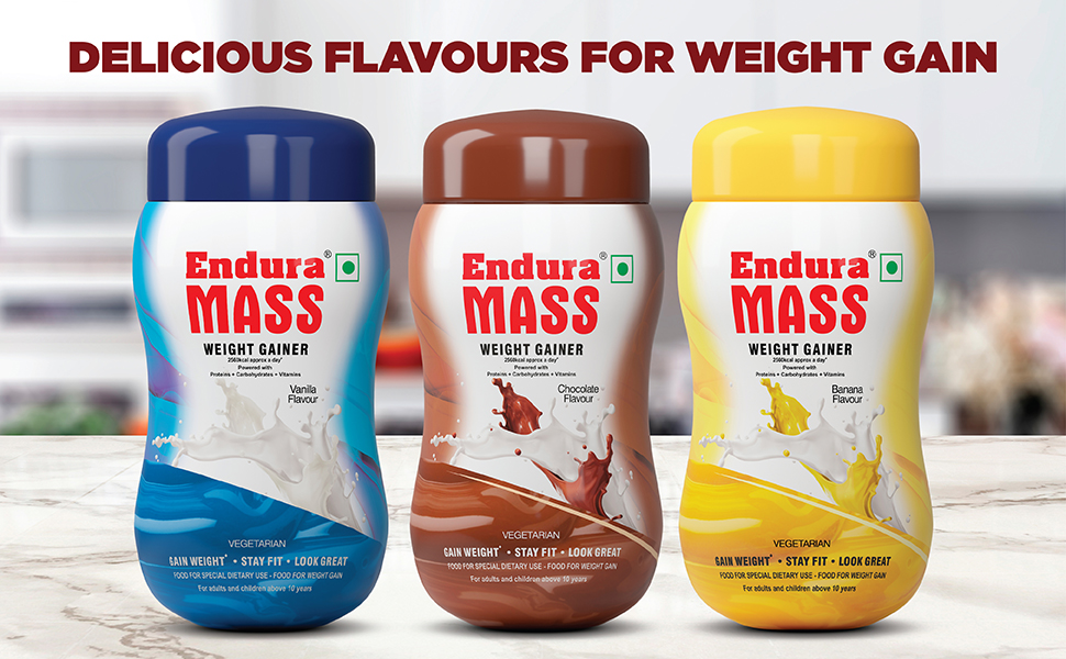 Endura Mass Weight Gainer Powder| Mass Gainer | Gain Weight, Post Workout, 74 g Carbohydrate, 15 g Protein, Healthy Fats (Chocolate, 1 Kg)