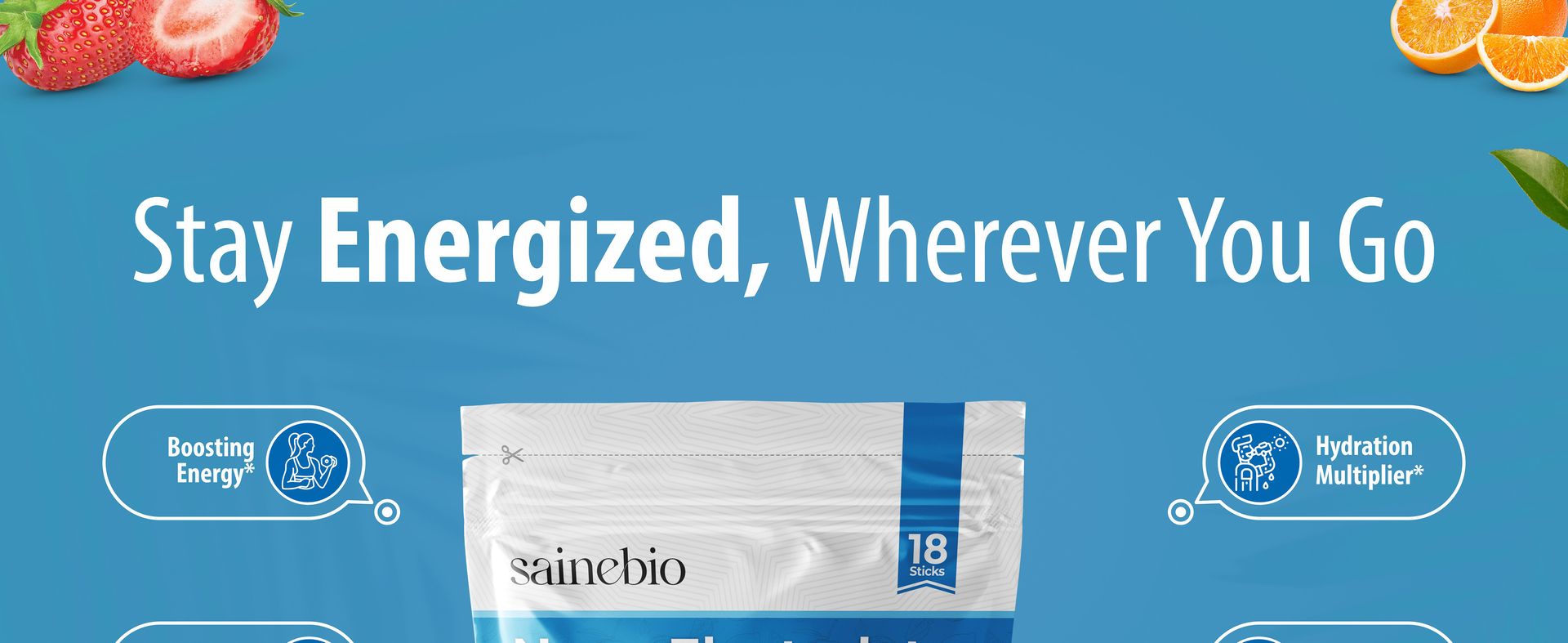 Sainebio Nano Electrolyte Powder Mix Flavour | Hydration & Energy Drink | With Potassium, Vitamin C & B-Complex | Electrolyte Balance Support | 18 Sachets