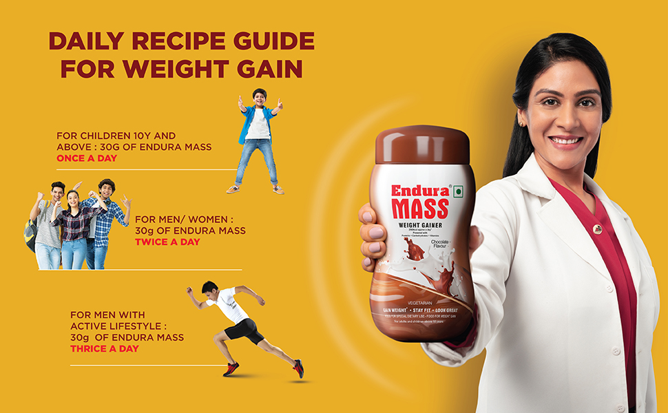 Endura Mass Weight Gainer 1000 g Vanilla Flavour | Unique blend of 3 sources of protein, carbs, vitamins & essential minerals | Ideal for Children above 10 years, men, women & athletes.